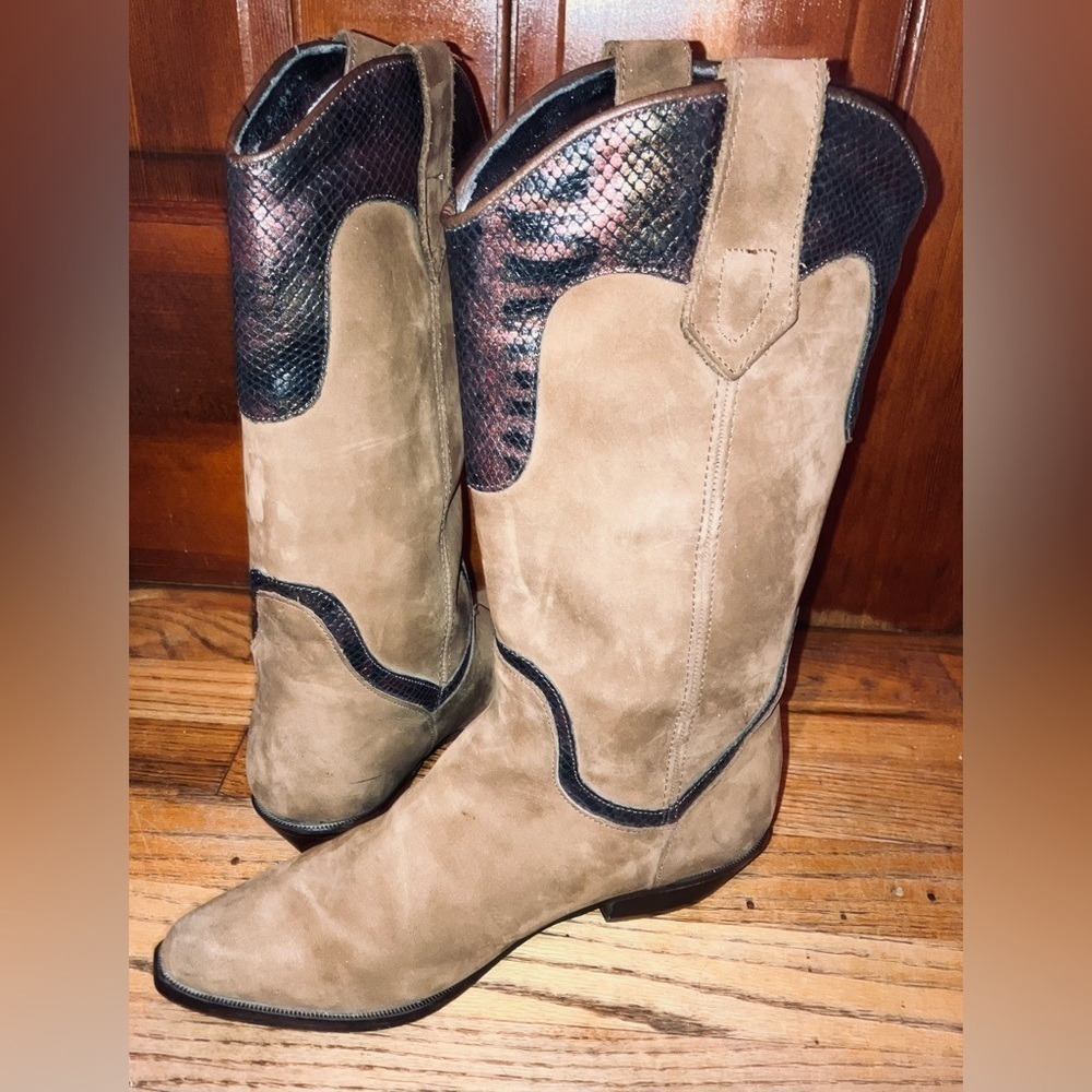 Dingo Tan Suede with Stunning Iridescent Snakeskin detail Western Boots Women 7